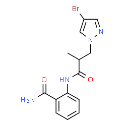 ChemSpider 2D Image | 2-{[3-(4-Bromo-1H-pyrazol-1-yl)-2-methylpropanoyl]amino}benzamide | C14H15BrN4O2