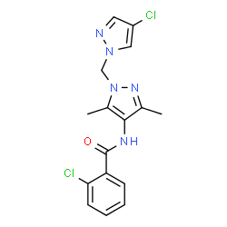 ChemSpider 2D Image | 2-Chloro-N-{1-[(4-chloro-1H-pyrazol-1-yl)methyl]-3,5-dimethyl-1H-pyrazol-4-yl}benzamide | C16H15Cl2N5O