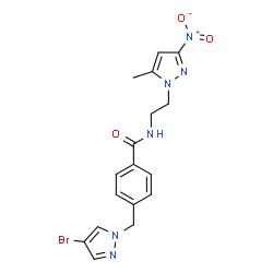ChemSpider 2D Image | 4-[(4-Bromo-1H-pyrazol-1-yl)methyl]-N-[2-(5-methyl-3-nitro-1H-pyrazol-1-yl)ethyl]benzamide | C17H17BrN6O3