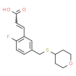 ChemSpider 2D Image | (2E)-3-{2-Fluoro-5-[(tetrahydro-2H-pyran-4-ylsulfanyl)methyl]phenyl}acrylic acid | C15H17FO3S