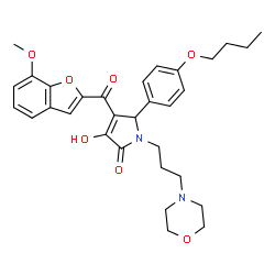 ChemSpider 2D Image | 5-(4-Butoxyphenyl)-3-hydroxy-4-[(7-methoxy-1-benzofuran-2-yl)carbonyl]-1-[3-(4-morpholinyl)propyl]-1,5-dihydro-2H-pyrrol-2-one | C31H36N2O7