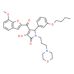 ChemSpider 2D Image | 5-(3-Butoxyphenyl)-3-hydroxy-4-[(7-methoxy-1-benzofuran-2-yl)carbonyl]-1-[3-(4-morpholinyl)propyl]-1,5-dihydro-2H-pyrrol-2-one | C31H36N2O7