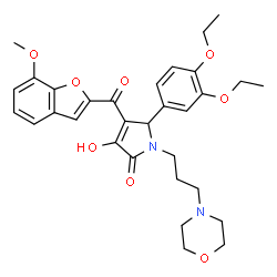 ChemSpider 2D Image | 5-(3,4-Diethoxyphenyl)-3-hydroxy-4-[(7-methoxy-1-benzofuran-2-yl)carbonyl]-1-[3-(4-morpholinyl)propyl]-1,5-dihydro-2H-pyrrol-2-one | C31H36N2O8