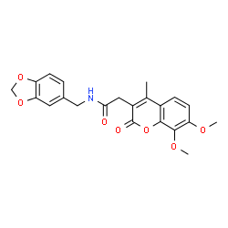 ChemSpider 2D Image | N-(1,3-Benzodioxol-5-ylmethyl)-2-(7,8-dimethoxy-4-methyl-2-oxo-2H-chromen-3-yl)acetamide | C22H21NO7