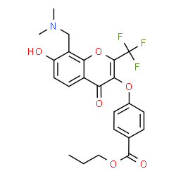ChemSpider 2D Image | Propyl 4-({8-[(dimethylamino)methyl]-7-hydroxy-4-oxo-2-(trifluoromethyl)-4H-chromen-3-yl}oxy)benzoate | C23H22F3NO6