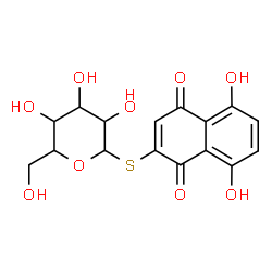 ChemSpider 2D Image | 5,8-Dihydroxy-1,4-dioxo-1,4-dihydro-2-naphthalenyl 1-thiohexopyranoside | C16H16O9S