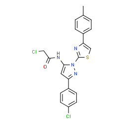 ChemSpider 2D Image | 2-Chloro-N-{3-(4-chlorophenyl)-1-[4-(4-methylphenyl)-1,3-thiazol-2-yl]-1H-pyrazol-5-yl}acetamide | C21H16Cl2N4OS
