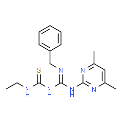 ChemSpider 2D Image | 1-[N'-Benzyl-N-(4,6-dimethyl-2-pyrimidinyl)carbamimidoyl]-3-ethylthiourea | C17H22N6S