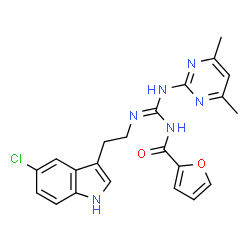 ChemSpider 2D Image | N-[2-(5-chloro-1H-indol-3-yl)ethyl]-N'-(4,6-dimethyl-2-pyrimidinyl)-N''-(2-furoyl)guanidine | C22H21ClN6O2