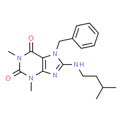ChemSpider 2D Image | 7-benzyl-8-(isopentylamino)-1,3-dimethyl-3,7-dihydro-1H-purine-2,6-dione | C19H25N5O2
