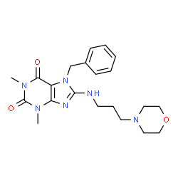 ChemSpider 2D Image | 7-Benzyl-1,3-dimethyl-8-{[3-(4-morpholinyl)propyl]amino}-3,7-dihydro-1H-purine-2,6-dione | C21H28N6O3