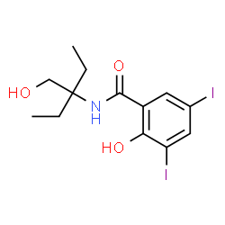 ChemSpider 2D Image | 2-Hydroxy-N-[3-(hydroxymethyl)-3-pentanyl]-3,5-diiodobenzamide | C13H17I2NO3