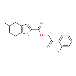 ChemSpider 2D Image | 2-(2-Fluorophenyl)-2-oxoethyl 5-methyl-4,5,6,7-tetrahydro-1-benzothiophene-2-carboxylate | C18H17FO3S