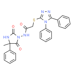 ChemSpider 2D Image | 2-[(4,5-Diphenyl-4H-1,2,4-triazol-3-yl)sulfanyl]-N-(4-methyl-2,5-dioxo-4-phenyl-1-imidazolidinyl)acetamide | C26H22N6O3S