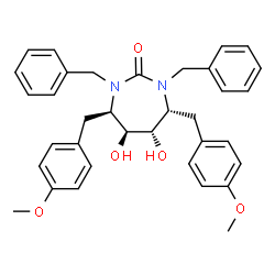 ChemSpider 2D Image | (4R,5S,6S,7R)-1,3-Dibenzyl-5,6-dihydroxy-4,7-bis(4-methoxybenzyl)-1,3-diazepan-2-one | C35H38N2O5