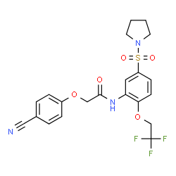ChemSpider 2D Image | 2-(4-Cyanophenoxy)-N-[5-(1-pyrrolidinylsulfonyl)-2-(2,2,2-trifluoroethoxy)phenyl]acetamide | C21H20F3N3O5S