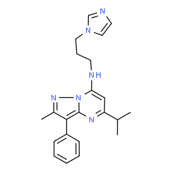 ChemSpider 2D Image | N-[3-(1H-Imidazol-1-yl)propyl]-5-isopropyl-2-methyl-3-phenylpyrazolo[1,5-a]pyrimidin-7-amine | C22H26N6