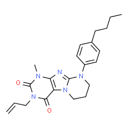 ChemSpider 2D Image | 3-Allyl-9-(4-butylphenyl)-1-methyl-6,7,8,9-tetrahydropyrimido[2,1-f]purine-2,4(1H,3H)-dione | C22H27N5O2