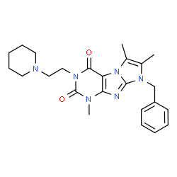 ChemSpider 2D Image | 8-Benzyl-1,6,7-trimethyl-3-[2-(1-piperidinyl)ethyl]-1H-imidazo[2,1-f]purine-2,4(3H,8H)-dione | C24H30N6O2