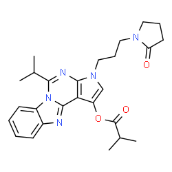 ChemSpider 2D Image | 5-Isopropyl-3-[3-(2-oxo-1-pyrrolidinyl)propyl]-3H-pyrrolo[2',3':4,5]pyrimido[1,6-a]benzimidazol-1-yl 2-methylpropanoate | C26H31N5O3