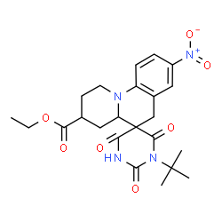 ChemSpider 2D Image | Ethyl 1'-(2-methyl-2-propanyl)-8-nitro-2',4',6'-trioxo-1',2,3,3',4,4',4a,6'-octahydro-1H,2'H,6H-spiro[pyrido[1,2-a]quinoline-5,5'-pyrimidine]-3-carboxylate | C23H28N4O7