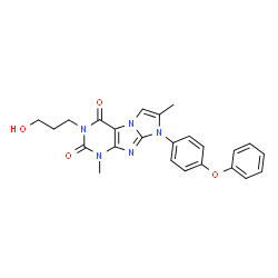 ChemSpider 2D Image | 3-(3-Hydroxypropyl)-1,7-dimethyl-8-(4-phenoxyphenyl)-1H-imidazo[2,1-f]purine-2,4(3H,8H)-dione | C24H23N5O4
