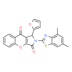 ChemSpider 2D Image | 2-(4,6-Dimethyl-1,3-benzothiazol-2-yl)-1-(2-furyl)-1,2-dihydrochromeno[2,3-c]pyrrole-3,9-dione | C24H16N2O4S