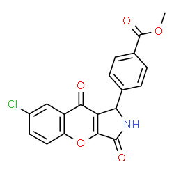 ChemSpider 2D Image | Methyl 4-(7-chloro-3,9-dioxo-1,2,3,9-tetrahydrochromeno[2,3-c]pyrrol-1-yl)benzoate | C19H12ClNO5