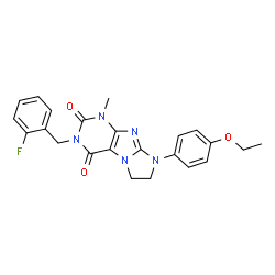 ChemSpider 2D Image | 8-(4-Ethoxyphenyl)-3-(2-fluorobenzyl)-1-methyl-7,8-dihydro-1H-imidazo[2,1-f]purine-2,4(3H,6H)-dione | C23H22FN5O3