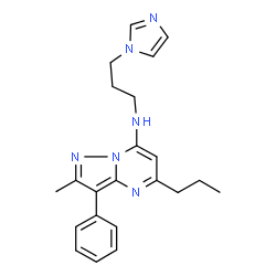 ChemSpider 2D Image | N-[3-(1-imidazolyl)propyl]-2-methyl-3-phenyl-5-propyl-7-pyrazolo[1,5-a]pyrimidinamine | C22H26N6