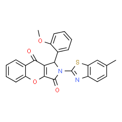 ChemSpider 2D Image | 1-(2-Methoxyphenyl)-2-(6-methyl-1,3-benzothiazol-2-yl)-1,2-dihydrochromeno[2,3-c]pyrrole-3,9-dione | C26H18N2O4S