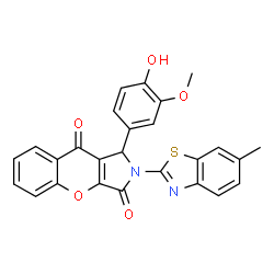 ChemSpider 2D Image | 1-(4-Hydroxy-3-methoxyphenyl)-2-(6-methyl-1,3-benzothiazol-2-yl)-1,2-dihydrochromeno[2,3-c]pyrrole-3,9-dione | C26H18N2O5S