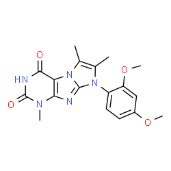 ChemSpider 2D Image | 8-(2,4-Dimethoxyphenyl)-1,6,7-trimethyl-1H-imidazo[2,1-f]purine-2,4(3H,8H)-dione | C18H19N5O4