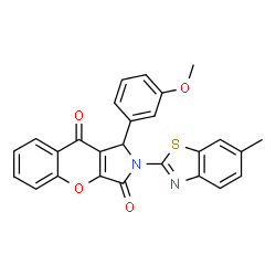 ChemSpider 2D Image | 1-(3-Methoxyphenyl)-2-(6-methyl-1,3-benzothiazol-2-yl)-1,2-dihydrochromeno[2,3-c]pyrrole-3,9-dione | C26H18N2O4S