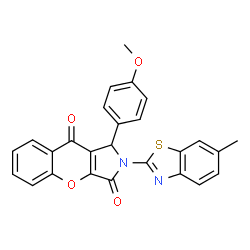 ChemSpider 2D Image | 1-(4-Methoxyphenyl)-2-(6-methyl-1,3-benzothiazol-2-yl)-1,2-dihydrochromeno[2,3-c]pyrrole-3,9-dione | C26H18N2O4S