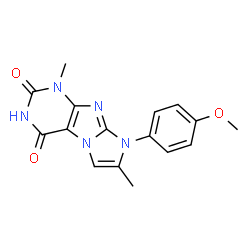 ChemSpider 2D Image | 8-(4-Methoxyphenyl)-1,7-dimethyl-1H-imidazo[2,1-f]purine-2,4(3H,8H)-dione | C16H15N5O3