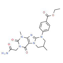 ChemSpider 2D Image | Ethyl 4-[3-(2-amino-2-oxoethyl)-1,7-dimethyl-2,4-dioxo-1,2,3,4,7,8-hexahydropyrimido[2,1-f]purin-9(6H)-yl]benzoate | C21H24N6O5