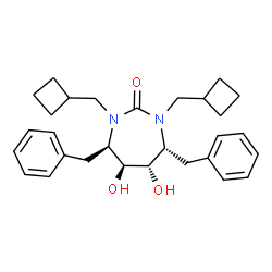 ChemSpider 2D Image | (4R,5S,6S,7R)-4,7-Dibenzyl-1,3-bis(cyclobutylmethyl)-5,6-dihydroxy-1,3-diazepan-2-one | C29H38N2O3