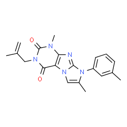 ChemSpider 2D Image | 1,7-Dimethyl-8-(3-methylphenyl)-3-(2-methyl-2-propen-1-yl)-1H-imidazo[2,1-f]purine-2,4(3H,8H)-dione | C20H21N5O2