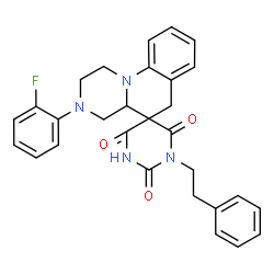 ChemSpider 2D Image | 3-(2-Fluorophenyl)-1'-(2-phenylethyl)-2,3,4,4a-tetrahydro-1H,2'H,6H-spiro[pyrazino[1,2-a]quinoline-5,5'-pyrimidine]-2',4',6'(1'H,3'H)-trione | C29H27FN4O3