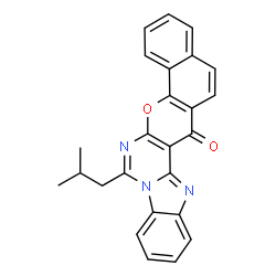 ChemSpider 2D Image | 7-Isobutyl-14H-benzo[7',8']chromeno[2',3':4,5]pyrimido[1,6-a]benzimidazol-14-one | C25H19N3O2