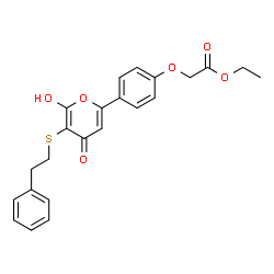 ChemSpider 2D Image | Ethyl (4-{6-hydroxy-4-oxo-5-[(2-phenylethyl)sulfanyl]-4H-pyran-2-yl}phenoxy)acetate | C23H22O6S