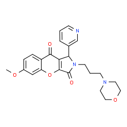 ChemSpider 2D Image | 6-Methoxy-2-[3-(4-morpholinyl)propyl]-1-(3-pyridinyl)-1,2-dihydrochromeno[2,3-c]pyrrole-3,9-dione | C24H25N3O5