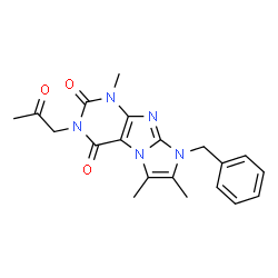 ChemSpider 2D Image | 8-Benzyl-1,6,7-trimethyl-3-(2-oxo-propyl)-1H,8H-imidazo[2,1-f]purine-2,4-dione | C20H21N5O3