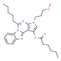 ChemSpider 2D Image | 3-(3-Methoxypropyl)-5-pentyl-3H-pyrrolo[2',3':4,5]pyrimido[1,6-a]benzimidazol-1-yl hexanoate | C27H36N4O3