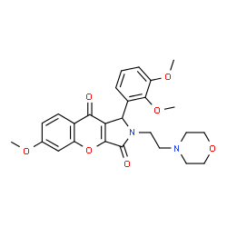 ChemSpider 2D Image | 1-(2,3-Dimethoxyphenyl)-6-methoxy-2-[2-(4-morpholinyl)ethyl]-1,2-dihydrochromeno[2,3-c]pyrrole-3,9-dione | C26H28N2O7