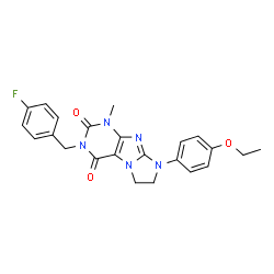 ChemSpider 2D Image | 8-(4-Ethoxyphenyl)-3-(4-fluorobenzyl)-1-methyl-7,8-dihydro-1H-imidazo[2,1-f]purine-2,4(3H,6H)-dione | C23H22FN5O3