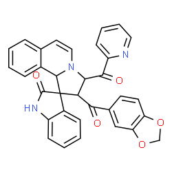 ChemSpider 2D Image | 2'-(1,3-Benzodioxol-5-ylcarbonyl)-3'-(2-pyridinylcarbonyl)-2',3'-dihydro-10b'H-spiro[indole-3,1'-pyrrolo[2,1-a]isoquinolin]-2(1H)-one | C33H23N3O5