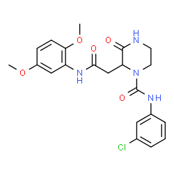 ChemSpider 2D Image | N-(3-Chlorophenyl)-2-{2-[(2,5-dimethoxyphenyl)amino]-2-oxoethyl}-3-oxo-1-piperazinecarboxamide | C21H23ClN4O5