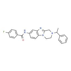 ChemSpider 2D Image | 4-Fluoro-N-[2-(1-phenylethyl)-1,2,3,4-tetrahydropyrazino[1,2-a]benzimidazol-8-yl]benzamide | C25H23FN4O